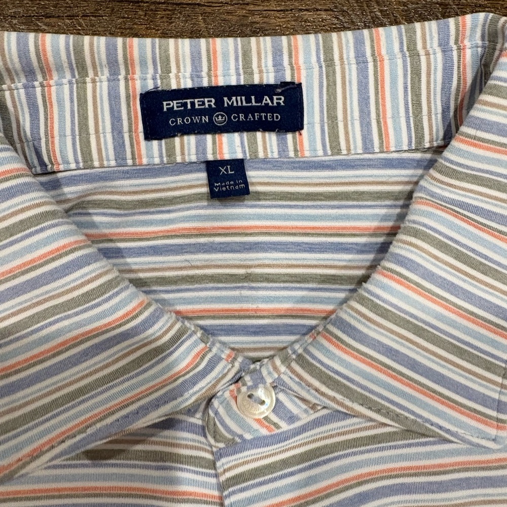 Peter Millar Striped Cotton Button-Down Shirt in Blue, Gray & Orange